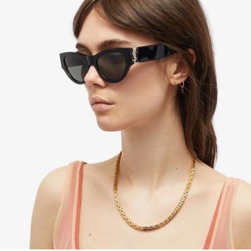 NEW Saint Laurent SLM94 001 Black Grey Cat Eye Women Sunglasses - Picture 9 of 17